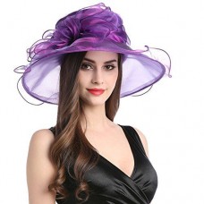 Mujers Organza Church Wide Brim Fancy Tea Xmas Party Wedding Hats Purple Bow 759981209864 eb-37764320